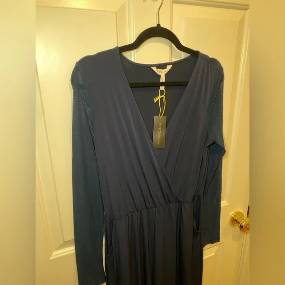 BCBGeneration Deep Blue Mesh Long Sleeve Jumpsuit size M New with Tag - Picture 3 of 9